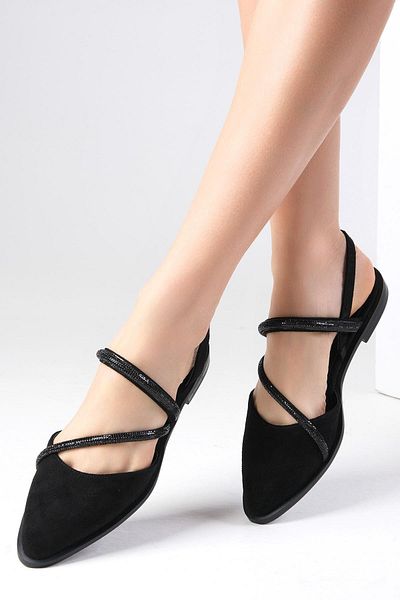 Mio Gusto Poppy Black Suede Stoned Women's Flats Daily Flat Shoes