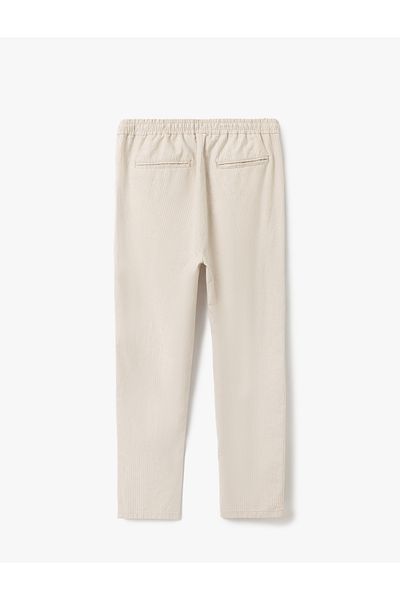 Koton Gestreifte Sommer-Chinohose aus Leinen-Baumwollmischung mit Taschendetail und Schnürung an der Taille