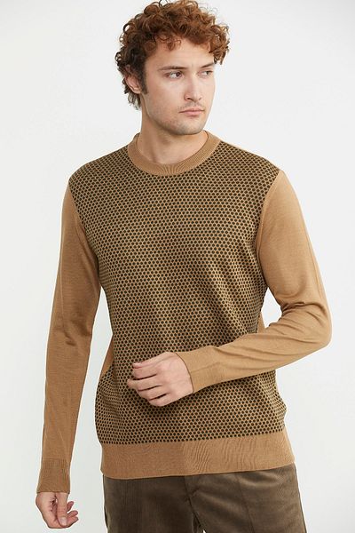 Sementa Πλεκτό πουλόβερ Jacquard Crew Neck - Regular Fit, Camel