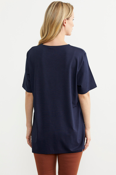 Sementa Navy Blue Embroidery Detailed Large Size T-Shirt