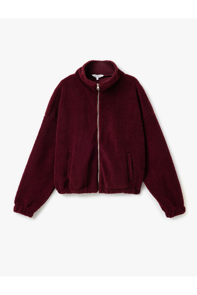 Koton Λούτρινο φούτερ με φερμουάρ και λεπτομέρεια τσέπης με γιακά