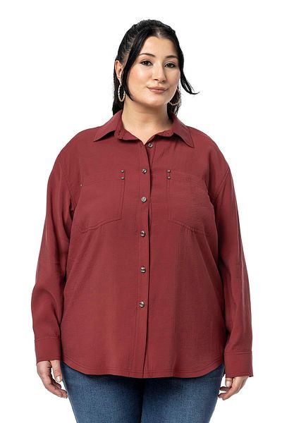 DISENTIS MODEST Large Size Bag Pocket Rivet Burgundy Shirt