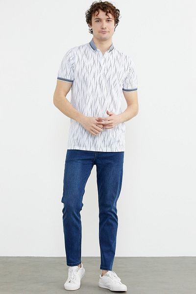 Sementa Μπλουζάκι Polo Neck Slim Fit με σχέδιο - Λευκό