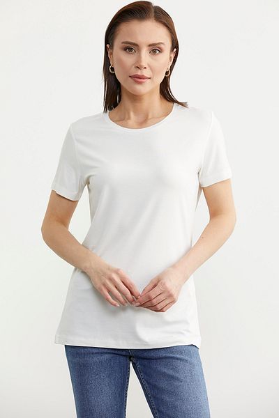 Sementa Ecru Color - Null Collar Short Sleeve Basic T-Shirt