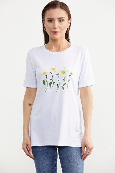 Sementa Λευκό Basic T-Shirt - Daisy Printed