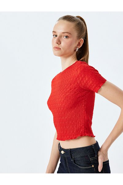 Koton Crew Neck Crop T-Shirt - Crew Neck Textured