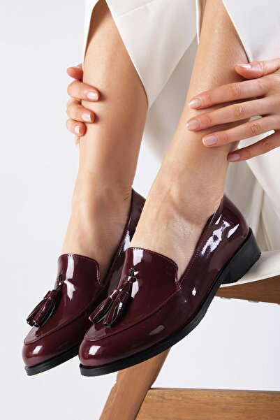 Mio Gusto Iris Bordo Renk Rugan Kadın Oxford Günlük Düz Ayakkabı