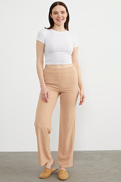 Sementa Comfortable Fit Draped Crepe Trousers - Beige