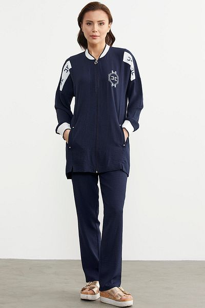 Sementa Navy Blue Tunic Crepe Set - Zipper Closure