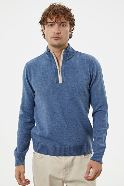 Sementa Πλεκτό πουλόβερ με φερμουάρ με γιακά - Indigo