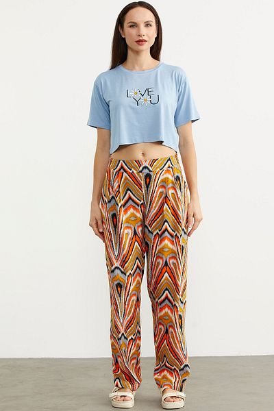 Sementa Patterned Viscose Draped Trousers - Orange