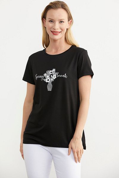 Sementa Tricou cu imprimeu floral negru cu ajustare normală