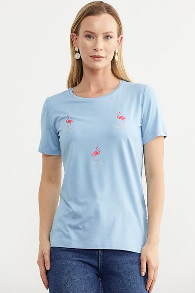 Sementa Tricou din bumbac pieptănat cu detaliu de piatră albastră