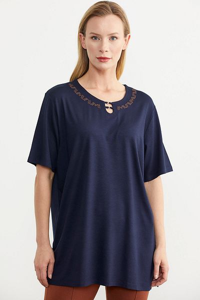 Sementa Tricou de marime mare cu broderie albastru bleumarin