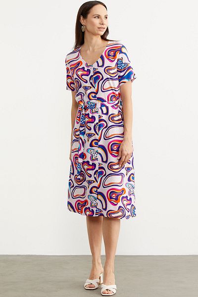 Sementa Front Buttoned Patterned Viscose Dress - Ecru