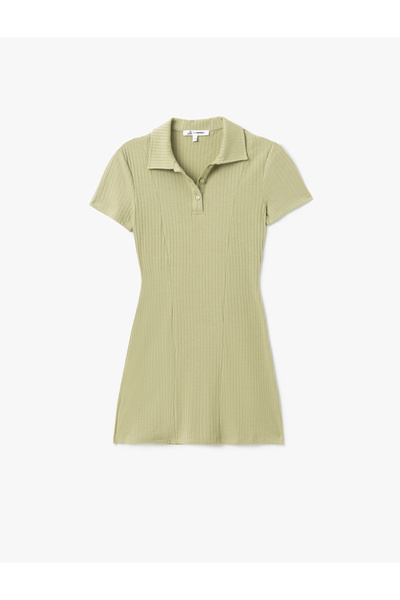 Koton Polo Neck A-Line Mini Dress with Button Detail