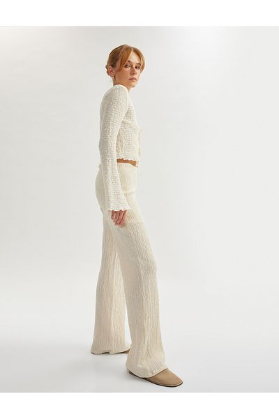 Koton Cotton Textured Wide Leg Trousers