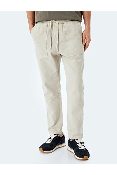 Koton Pamuklu Chino Cepli Dikiş Detaylı Straight Fit Beli Bağcıklı Pantolon