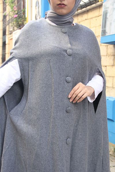 comstar Women's Trendy Buttoned Cashmere Gray Cape Poncho