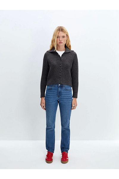 LC Waikiki Damen-Strickjacke mit Jackenkragen