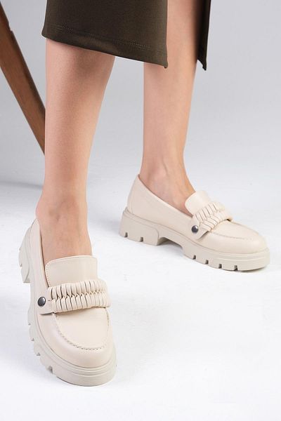 Mio Gusto Judi Beigefarbene Damen-Loaferschuhe mit dicken Sohlen