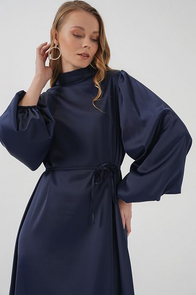 Bigdart 2510 Rochie de Seara Hijab din Satin - Bleumarin