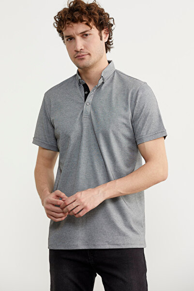 Sementa Μπλουζάκι με λαιμόκοψη Polo Slim Fit με κουμπιά - Γκρι