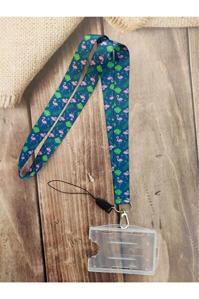 doktorbonem Flamingo Mavi Kart Askısı Yaka Kartı Boyun Askı İpi Telefon Askısı