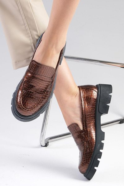 Mio Gusto Andrea Metallic Brown Thick Soled Women's Loafer Shoes