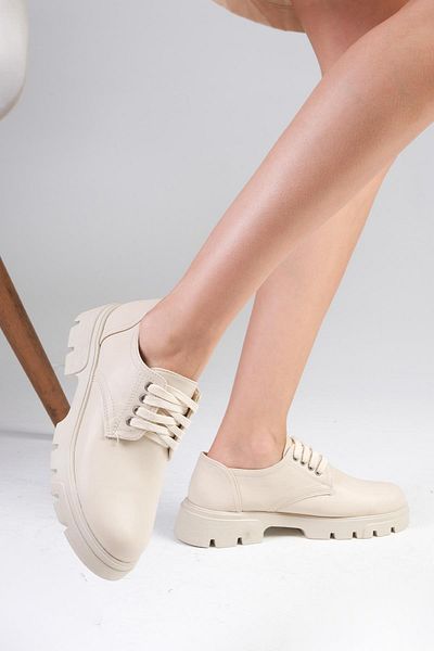 Mio Gusto Olivia Beige Thick Soled Women's Loafer Shoes