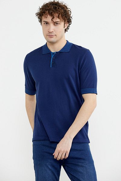 Sementa Πλεκτό μπλουζάκι Polo Neck κοντομάνικο - Navy Blue