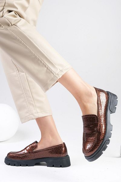 Mio Gusto Andrea Metallic Brown Thick Soled Women's Loafer Shoes
