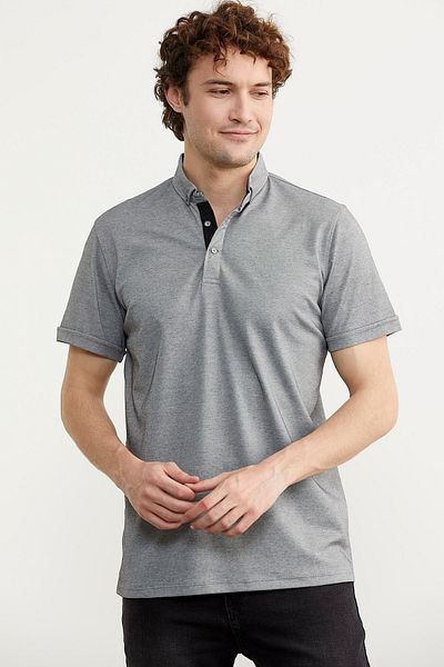 Sementa Μπλουζάκι με λαιμόκοψη Polo Slim Fit με κουμπιά - Γκρι