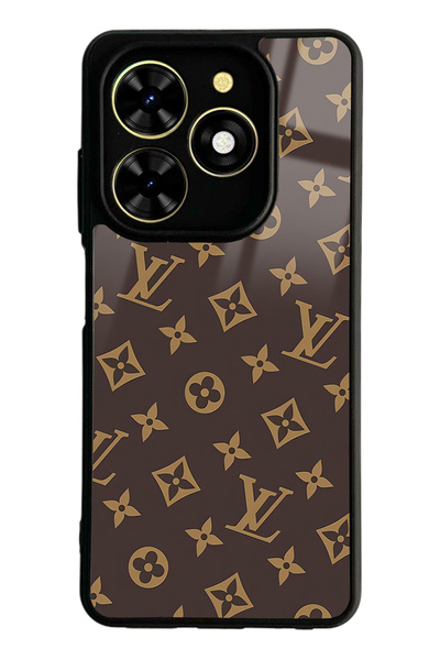 Spoyi Tecno Spark Go 2024 Kahverengi LV Tasarımlı Glossy Telefon Kılıfı