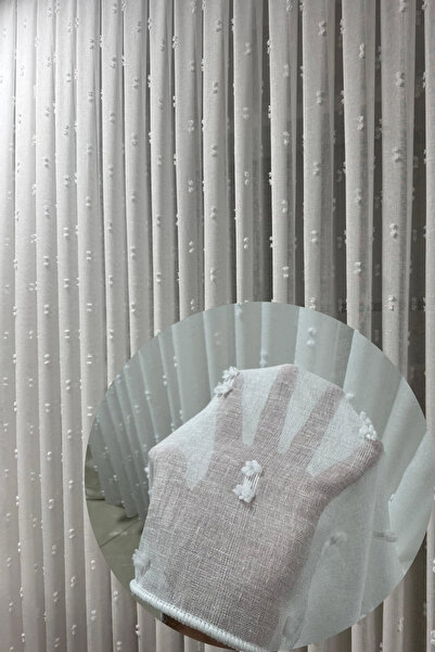 Özgün Perde Linen Ponpon Tül Perde|1/3 Sık Pile| Keten Kumaş, Ağır Gramaj, Ku...