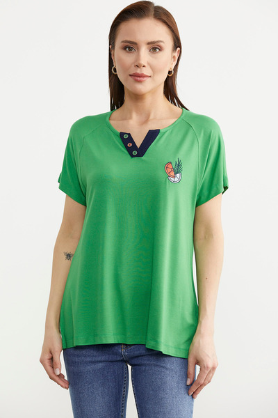 Sementa Bluză combinată tricotată verde brodată