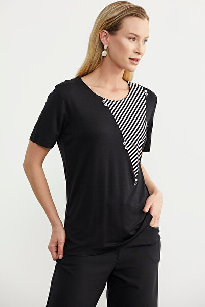 Sementa Μαύρη ριγέ ντραπέ μπλούζα