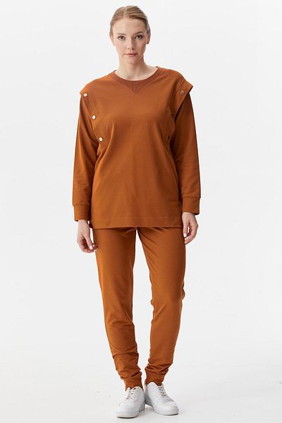 Sementa Cinnamon Colored Snap Detailed Crew Neck Tracksuit Set