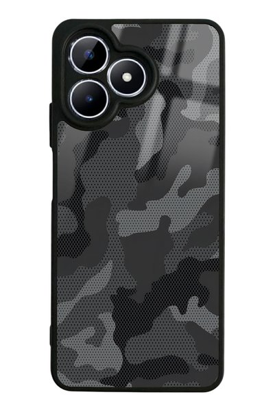 Spoyi Oppo Realme Note 50 Black Camouflage Design Glossy Phone Case
