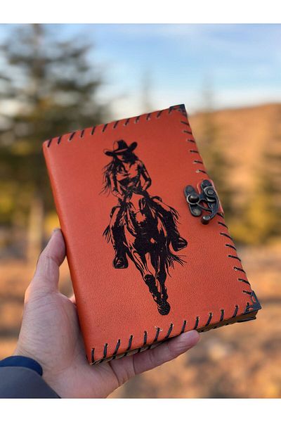 zarif atölye Women's Cowboy Horse Design Leather Notebook