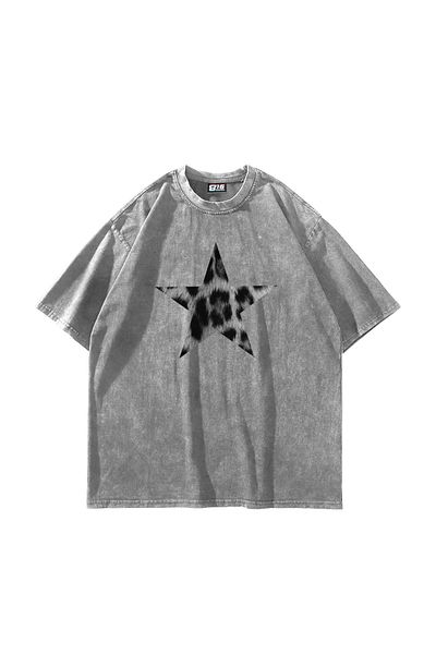 Sekizbiraltı Starz Leopard Printed "V2" 24/1 Oversize Unisex πλενόμενο λευκό μπλουζάκι