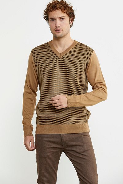 Sementa Πλεκτό πουλόβερ Jacquard Wool Regular Fit - Camel