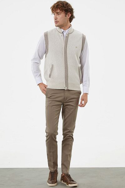 Sementa Μπεζ Πλεκτό Γιλέκο με φερμουάρ Judge Collar - Milk Brown