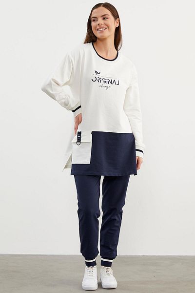 Sementa Πλεκτό Σετ Φόρμας Oversize με Λεπτομέρεια Πέτο - Navy Blue