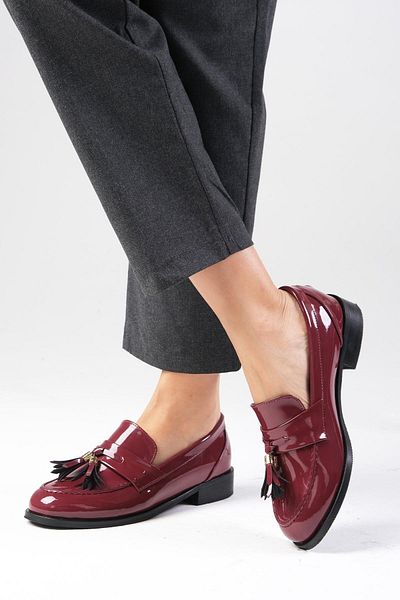 Mio Gusto Claret Red Patent Leather Meline Oxford - Women's Casual Shoes