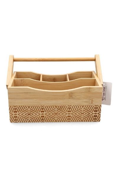 Bien Servi Natural Bamboo Patterned Countertop Utensil Box with Handle