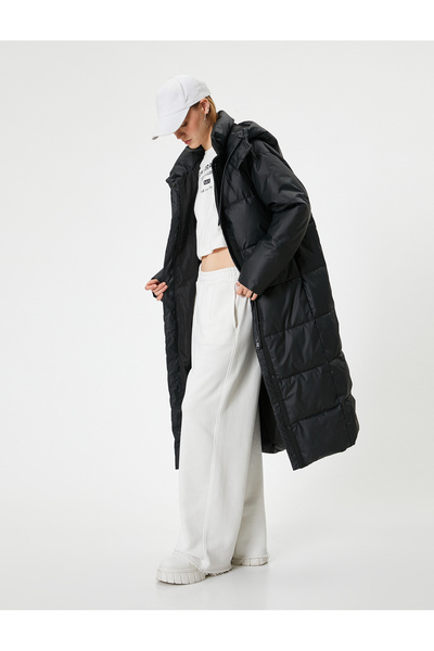 Koton Long down Coat Hooded Water Repellent Feature Zippered Pocket