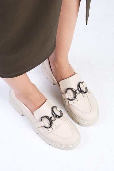 Mio Gusto Suzi Beigefarbene Damen-Loaferschuhe mit dicken Sohlen