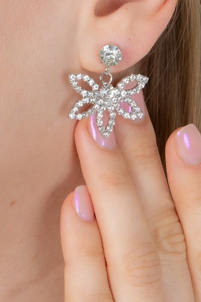 Furtek Aksesuar Women's Dragonfly Figure Tiny Leaf Zircon Stone Earrings Model Elegant Engagement Wedding Party Henna Prom