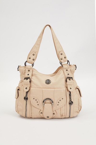 Levidor Cream Eyelet Detailed Shoulder Bag